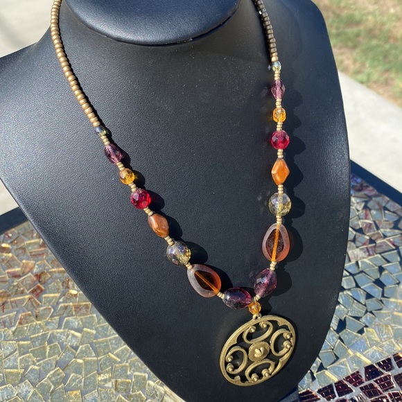 Women Lady Retro Vintage Bohemian Statement Beaded Chain Pendent Collar Necklace - Picture 5 of 5